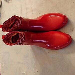Coach Red Patent Rain Ankle Boots